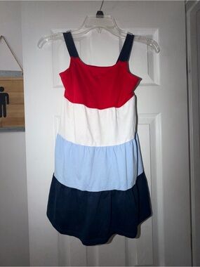 Girls Colorblock Tank Dress - Red, White, Light Blue & Navy